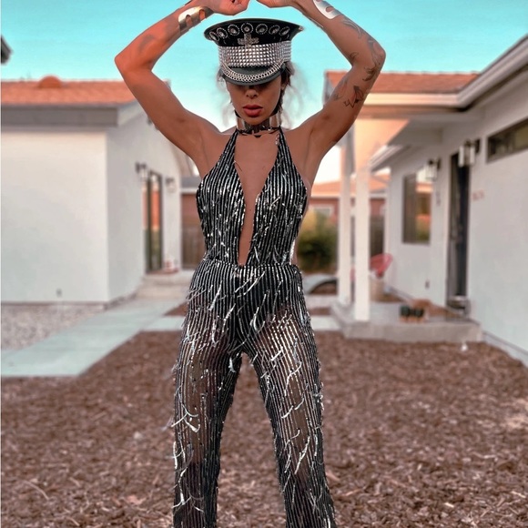Disco Western Sequin fringe bridal festival jumpsuit. - Picture 6 of 11